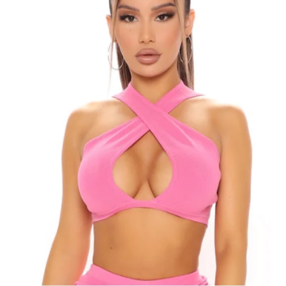 Fashion Nova Pink Cross Halter Crop Top